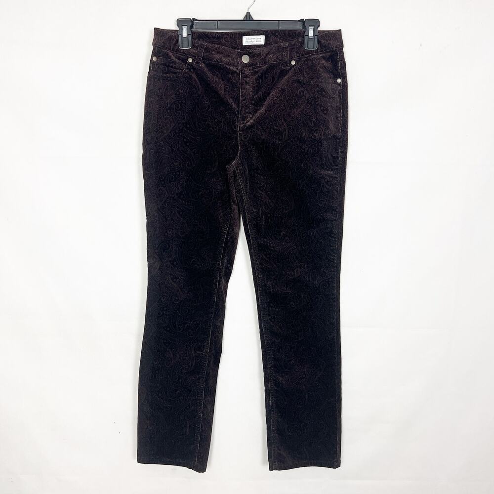 Charter Club Pants Womens 8P Velour Paisley High Rise Boho Dark Fairy Cottage